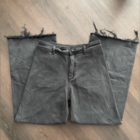 Miou Muse Black Wide-Leg Raw Edge Jeans Pants Sz Large - Picture 2 of 4